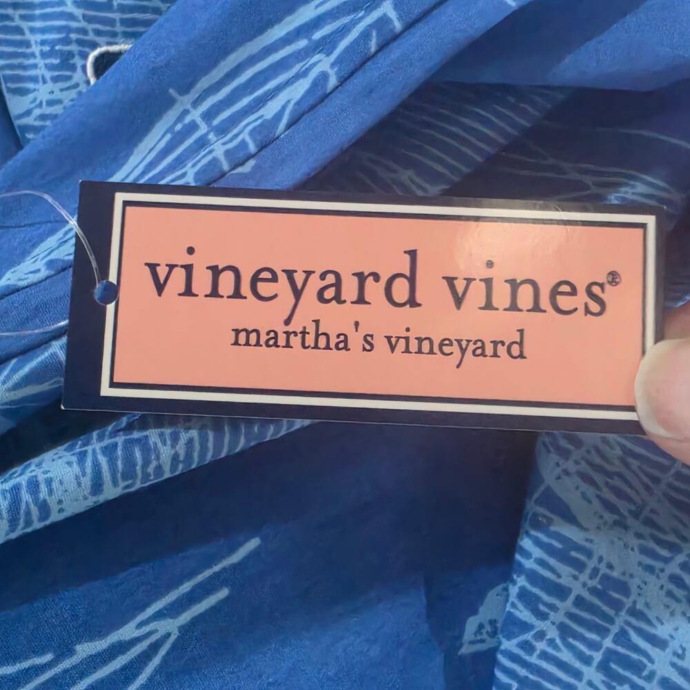 New Vineyard Vines Whale Shirt Blue Sailboat Print Short Sleeve Button Down Mens - Picture 9 of 14